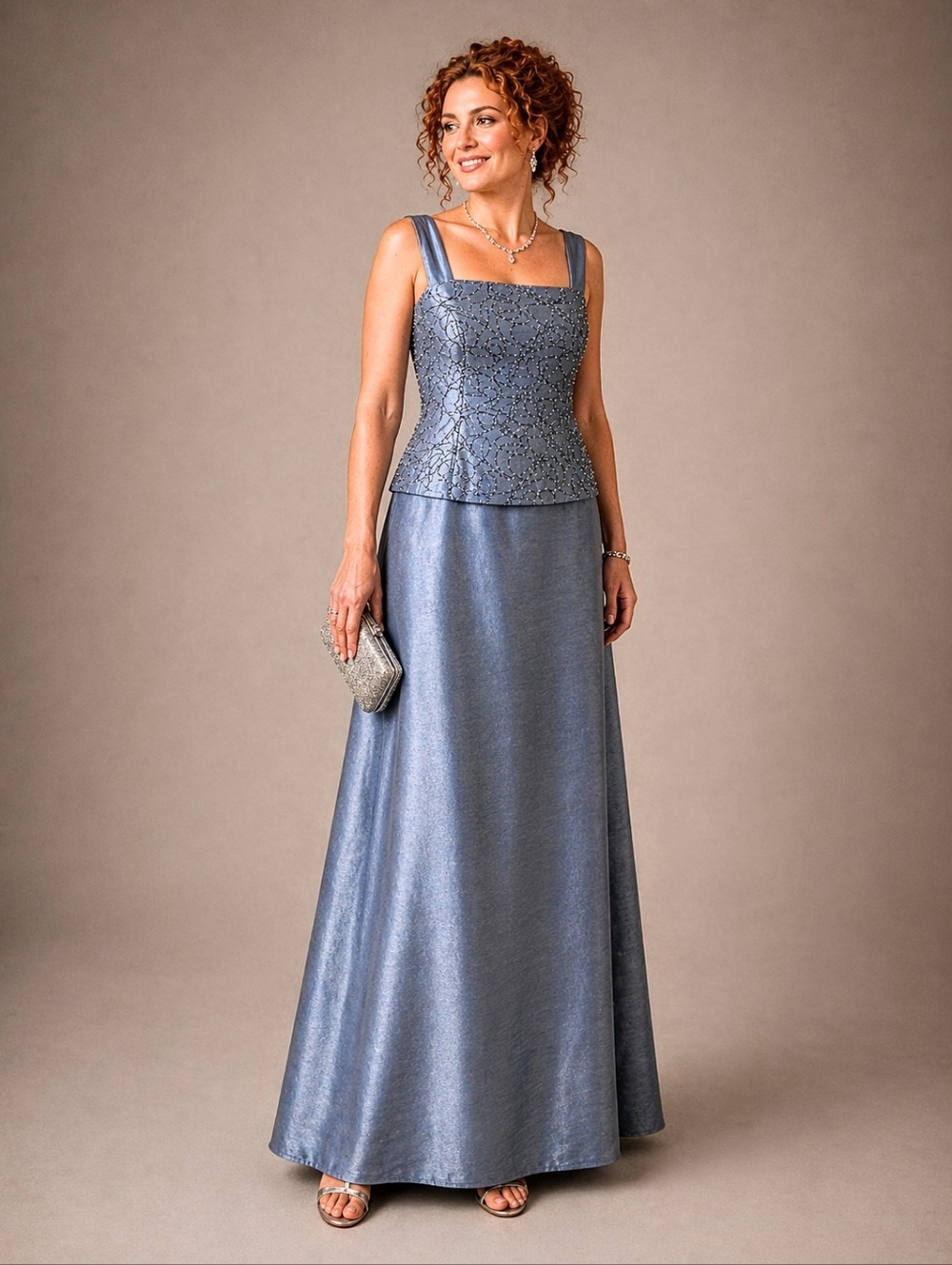Cachet Dusty Blue Beaded Formal Evening Gown Maxi Wedding Guest Event Dress 12